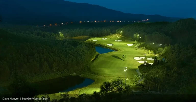 Ba Na Hills Golf Club elevated fairway with mountain clouds Da Nang Vietnam