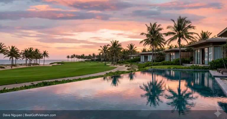 Best golf resorts in Da Nang resort pool with course in background