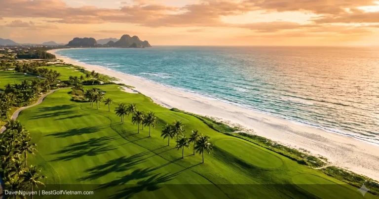 Da Nang golf and beach holiday split image golfer and beach