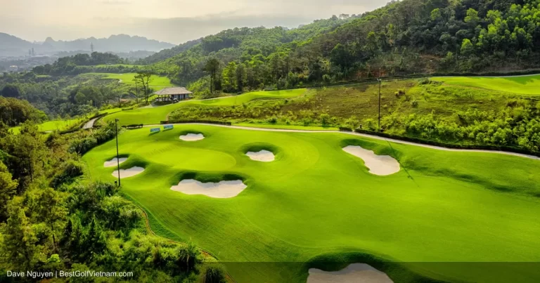 FLC Ha Long Bay Golf Club clifftop hole overlooking Halong Bay karsts Quang Ninh Vietnam