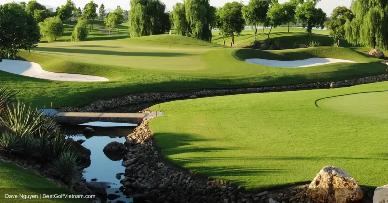Van Tri Golf Club wide aerial view championship layout Hanoi Vietnam